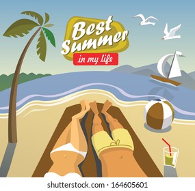 vector summer vacation on beach