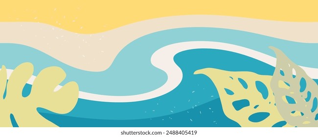 Vector summer vacation resort gorizontal template with exotic nature elements for banner, postcard, sale. Colorful background for decor and design. 