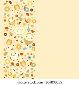 vector summer vertical ornament with flowers and birds