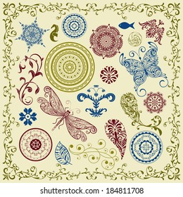 vector summer  vintage floral bright  design elements