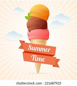 Vector summer Vintage Ice Cream Poster. Clean background and text