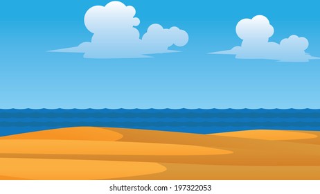 vector summer wallpaper with sea clouds and beach in front