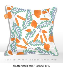 Vector Summer Wild Flower Fabric or Wrapping Paper Pattern, Orange and Blue.	
