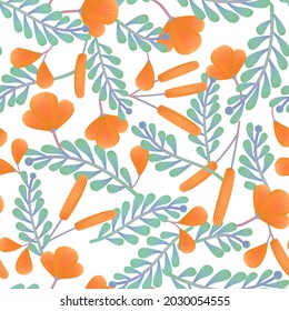Vector Summer Wild Flower Seamless Fabric or Wrapping Paper Pattern, Orange and Blue.	
