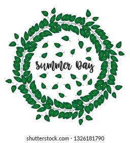 Vector summer wreath with leaves. Template for invitation, packaging, textile, background, wallpaper and other uses. Summer illustration.