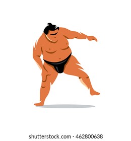Vector Sumo Cartoon Illustration. Wrestler in a traditional rack. Unusual Logo template isolated on a white background