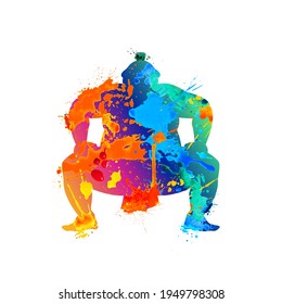 Vector sumo wrestler silhouette. Splash paint symbol