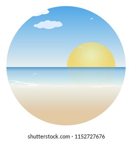 Vector sun, beach and sea view.