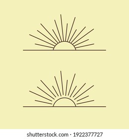 Vector sun beam icon with rays illustration. Outline sunset boho sumbol.