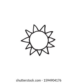 Vector sun in black lineart. Social media illustration on white isolated background hand drawn. Design for web, baners, stickers, wrapping paper, wallpaper, packaging and postcards.