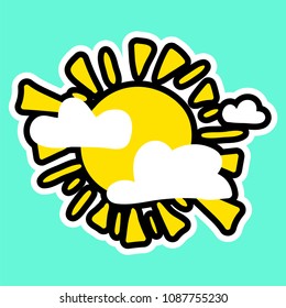Vector sun in cartoon style. Isolated icon of sun or good weather with background for meteorological forecast