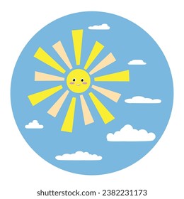 Vector sun character icon. Flat illustration. Suitable for animation, using in web, apps, books, education projects. No transparency, solid colors only.