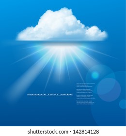 Vector sun and cloud on blue background with copy space.