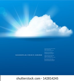 Vector sun and cloud on blue background with copy space.