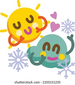 vector sun cloud and snowflake in winter isolated from the white background