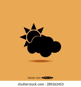 Vector sun with clouds background