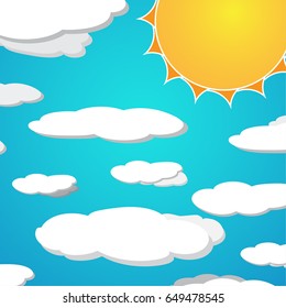 Vector sun with clouds background.