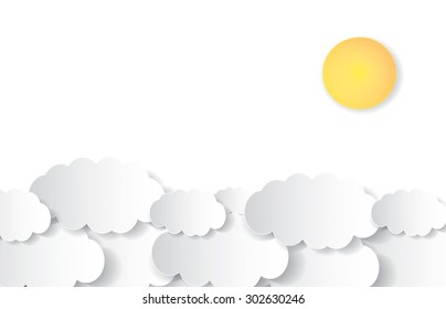Vector sun with clouds background. Eps10