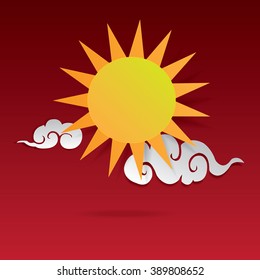 Vector sun with clouds background. Eps10