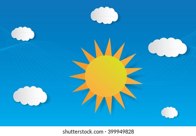 Vector sun with clouds background. Eps10