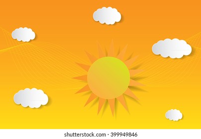 Vector sun with clouds background. Eps10
