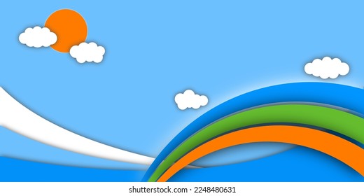 Vector Sun nubes arcoiris mar y azul cielo papel cortado diseño cartel pancarta presentación fondo fondo de fondo de fondo de fondo.