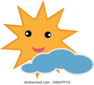 Vector Sun and clound on white background.