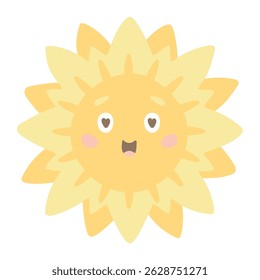 Vector sun. Cute children's illustration on a white background. Cheerful orange sun smiling