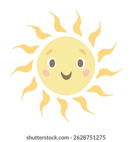 Vector sun. Cute children's illustration on a white background. Cheerful orange sun smiling