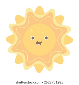 Vector sun. Cute children's illustration on a white background. Cheerful orange sun smiling