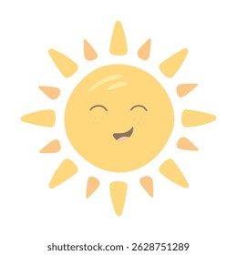 Vector sun. Cute children's illustration on a white background. Cheerful orange sun smiling