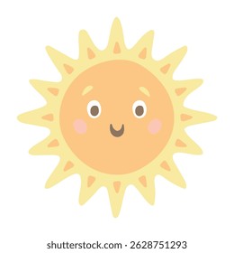 Vector sun. Cute children's illustration on a white background. Cheerful orange sun smiling