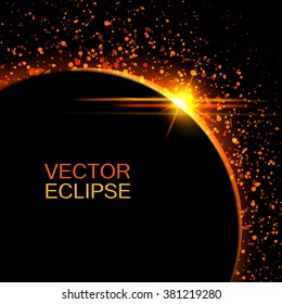 Vector sun eclipse, cosmic background.