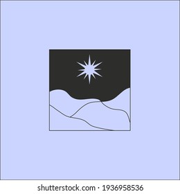 Vector sun emblem design in boho style. Abstract design logo for decoration in a modern minimalist style of labels, stickers, tattoo.