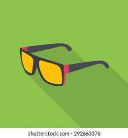 Vector sun glasses flat icon with long shadow. 