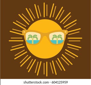 Vector sun glasses with palms reflection.