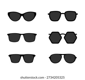 Vector sun glasses shape black set illustration icon. Classic and Trendy Sunglasses Silhouettes in Black color .eps10