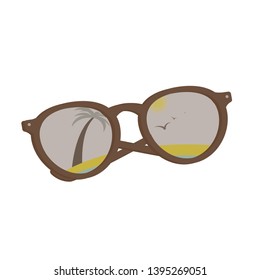 vector sun glasses with tropical beach reflection