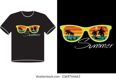 Lentes de sol vectoriales con ilustraciones de reflejo de playa tropical, para la impresión de camisetas y otros usos.