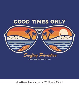 Vector sun glasses with tropical beach reflection illustration, for t-shirt print and other uses