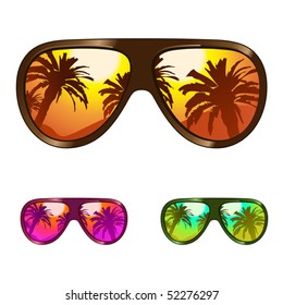Vector Sun Glasses With Tropical Beach Reflection