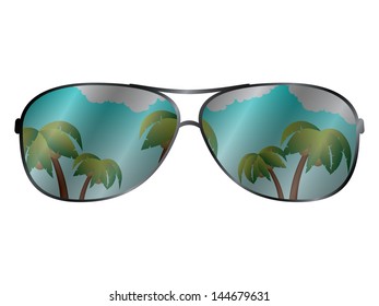 Vector sun glasses with tropical palms reflection 