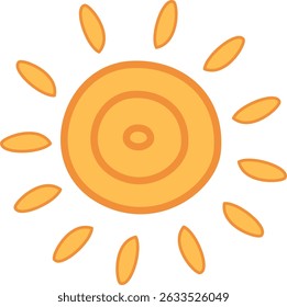 Vector Sun icon with concentric circle - decorative solar design. unique sun icon featuring a concentric circle pattern and rounded rays. Great for mystical, spiritual, or decorative design themes.