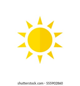 Vector sun icon. Flat style with shadow. Yellow silhouette on a white background. 