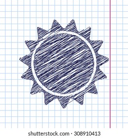 Vector sun icon isolated on copybook background. Eps10 