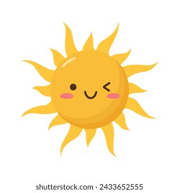 Vector Sun icon. Kawaii style. Isolated on a white background. Flat design.