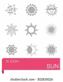 Vector sun icon set on grey background