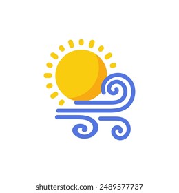 Vector the Sun icon with the wind. Illustration of vector marks for heat but with strong winds. On a blank background and can be edited again.