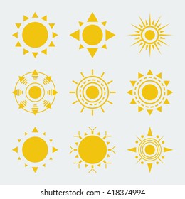Vector Sun Icons Set Isolated On White Nine Items