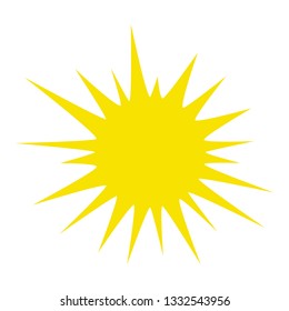 vector sun illustration, creative yellow icon for warm or hot weather design, bright sunburst